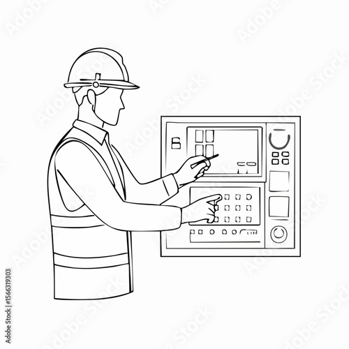 Monoline illustration of a technician operating a digital control panel