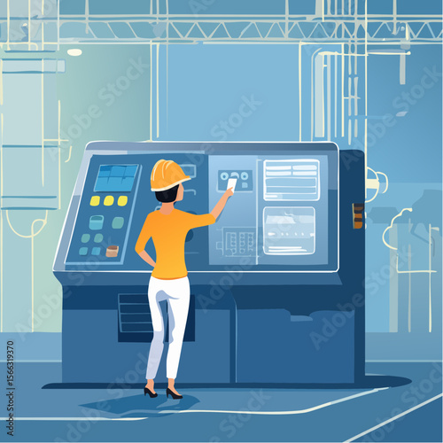 Monoline illustration of a technician operating a digital control panel
