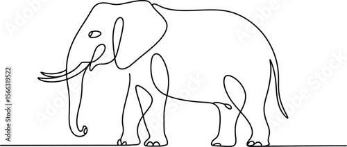 Black Line Drawing of an Elephant on White Background