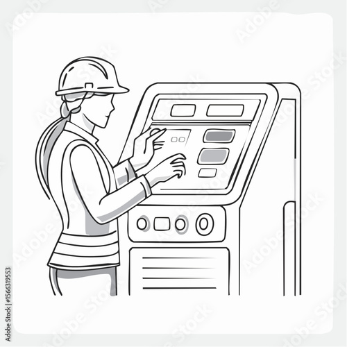 Monoline illustration of a technician operating a digital control panel