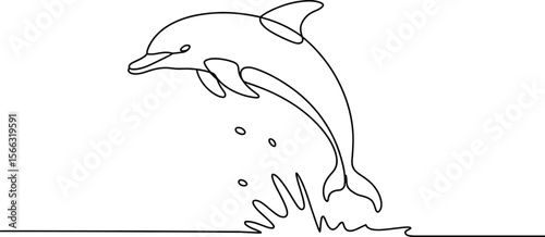 Black Line Art Dolphin Jumping Out of Water animal