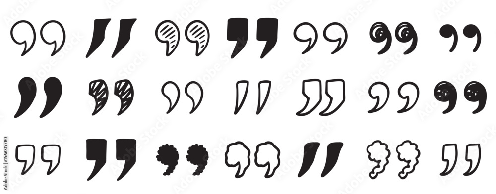 Naklejka premium quotation mark doodle hand drawn set quotation marks drawing quotes template vector illustration.