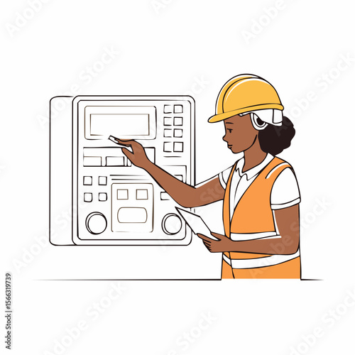 Monoline illustration of a technician operating a digital control panel