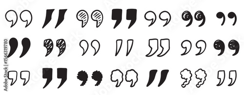 quotation mark doodle hand drawn set quotation marks drawing quotes template vector illustration.