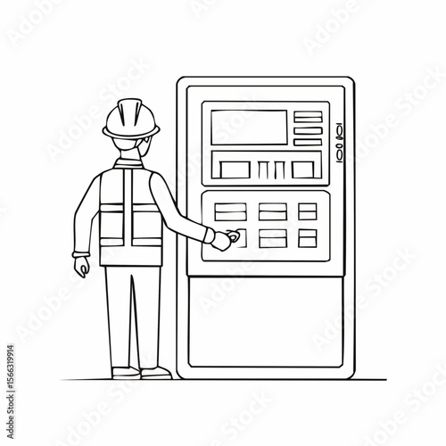 Monoline illustration of a technician operating a digital control panel