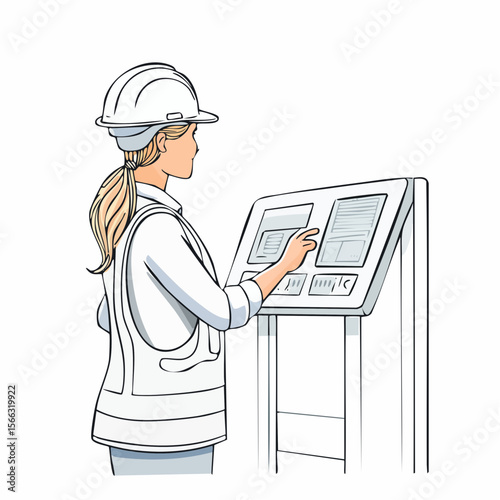 Monoline illustration of a technician operating a digital control panel