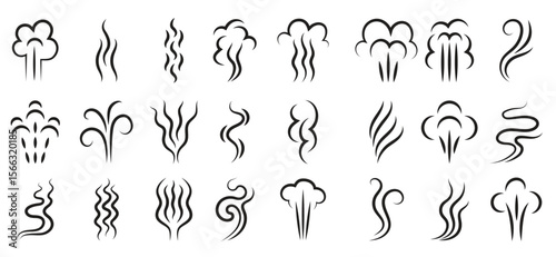 odour graphic vapour aroma clouds symbols abstract lines collection