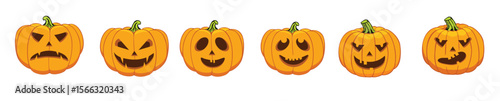 orange Halloween pumpkins set black background