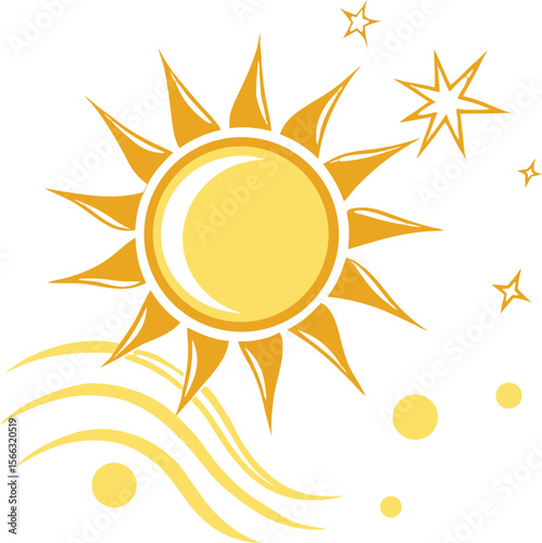 Golden Sun with Stars and Waves