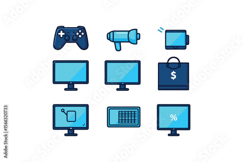 Stock vector icons set for computer, web, mobile, shopping and technology