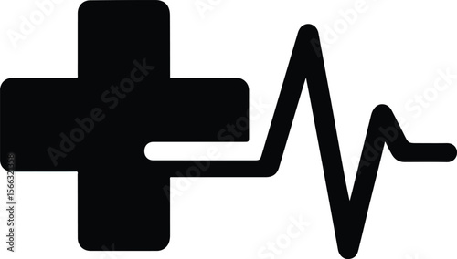 Cross with Heartbeat Line Logo ? Medical Care Icon eps