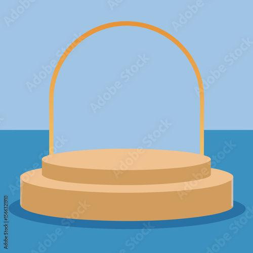 A two tiered platform with an archway on a blue background ideal for product presentation and display