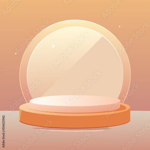 A platform with a circular backdrop in pastel shades offering a minimalist aesthetic presentation scene