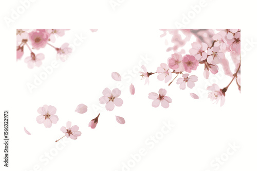 Delicate Pink Cherry Blossoms: Falling Petals on Branch for Spring Background Design