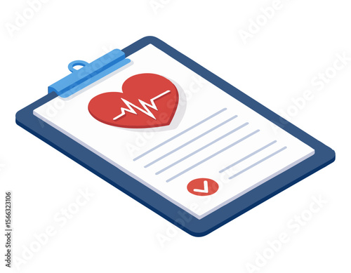 Heartbeat Medical Report Icon — Healthcare Clipboard with Heart and Pulse Symbol