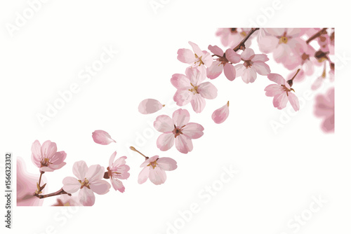 Delicate Pink Cherry Blossoms: Falling Petals on Branch for Spring Background Design