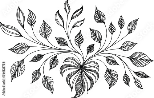 Black and White Floral Arrangement with Detailed Leafy Branches