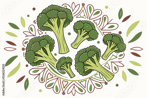 Vibrant broccoli arrangement illustration with bold colors