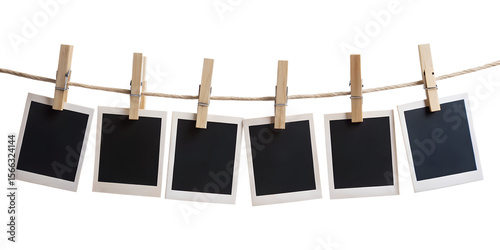 blank photo frames on rope	