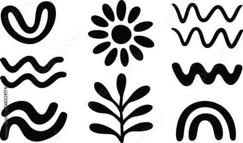 Black and White Abstract Shapes Collection on White Background