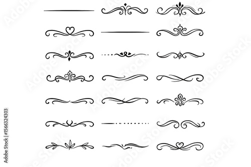 Collection of elegant black and white ornaments isolated on transparent background