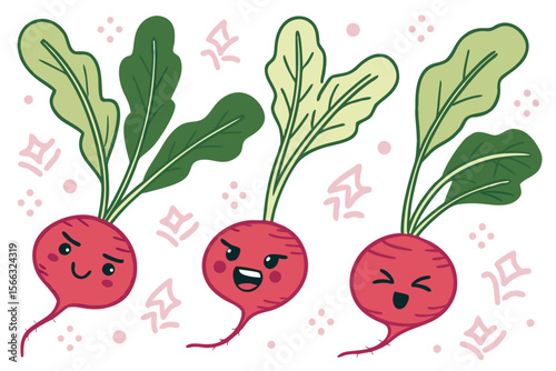 Playful radish pattern with quirky expressions and vibrant colors