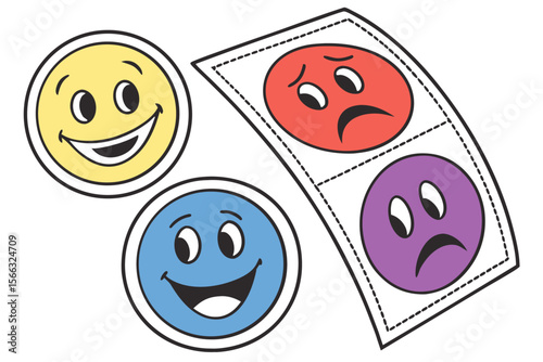 Colorful mood sticker set with expressive faces and emotions