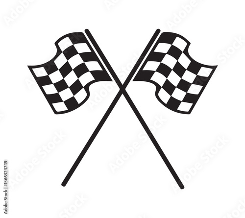 Finish Line Flags Vector Collection, Black and white icons for racing, competition, and games, isolated on a white background