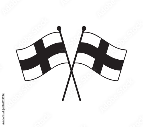 Finish Line Flags Vector Collection, Black and white icons for racing, competition, and games, isolated on a white background