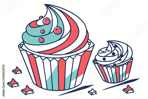 Flat design illustration of a delicious cupcake with swirls of frosting