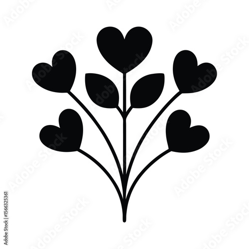 Pink Heart Flowers Icon Vector Illustration
