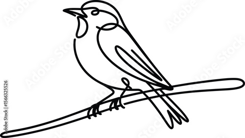 Black Line Drawing of a Bird Perched on a Branch line art