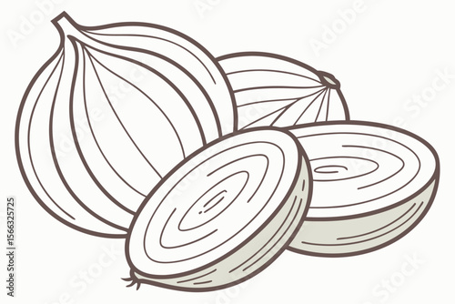 Flat design icon representing layered onion with distinct color segments