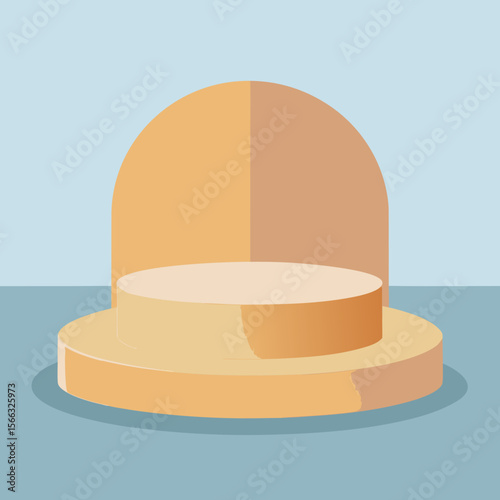 Aesthetic product display podium with pastel peach color scheme and a minimalist background design style