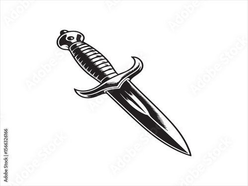 Classic black and white engraved style dagger with ornate handle