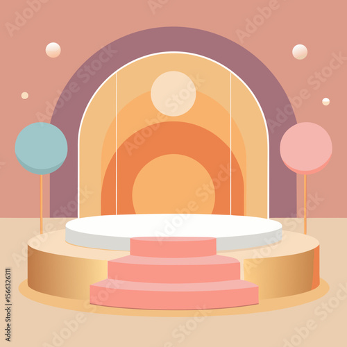 Pastel colored stage with arches and platforms for display and product presentation backdrop design