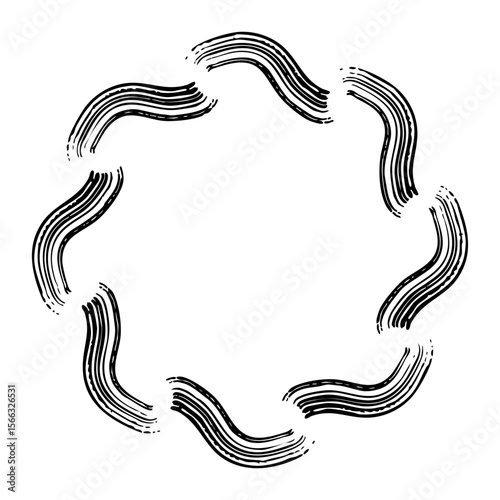 墨の線で描いた抽象的なうねった丸いフレームのベクターイラスト