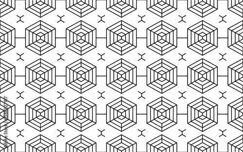 Geometric Pattern of Hexagons and Crosses black white