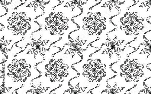 Black and White Floral Pattern with Repeating Elements