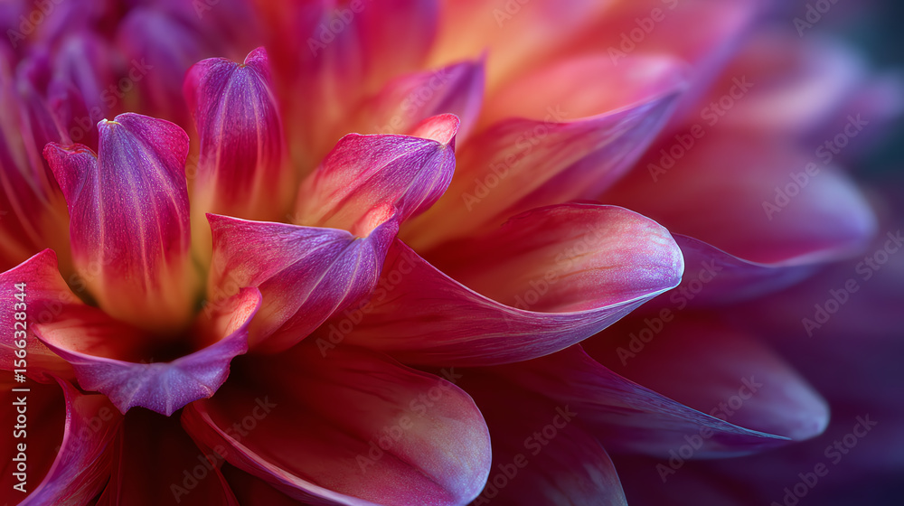 Fototapeta premium A vibrant close-up of a dahlia flower, showcasing its intricate petals and stunning colors, perfect for floral enthusiasts and decor.