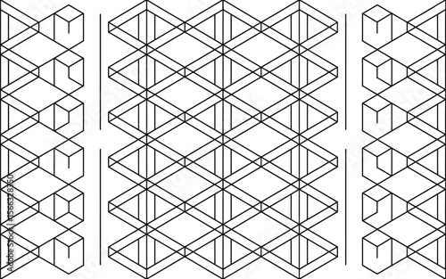 Geometric Black and White Cubes and Diamond Grid Pattern