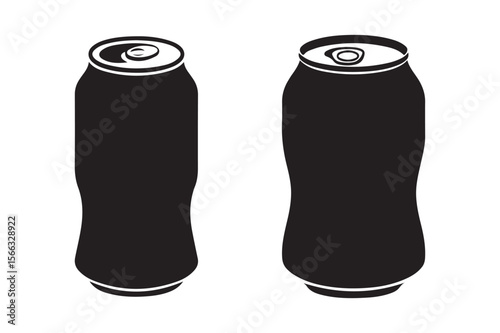 Set of Two Black Silhouette Soda Cans with Distinct Shapes