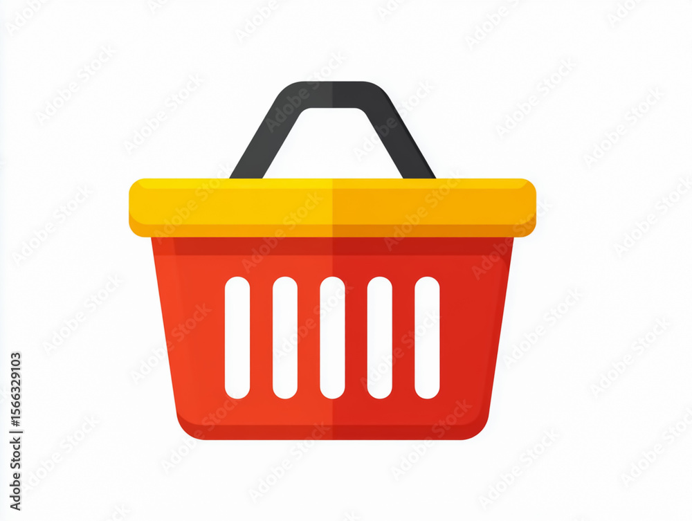 Fototapeta premium Red and yellow shopping basket icon with black handle. Simple vector illustration for online store, e-commerce, and retail concepts. Isolated on white.