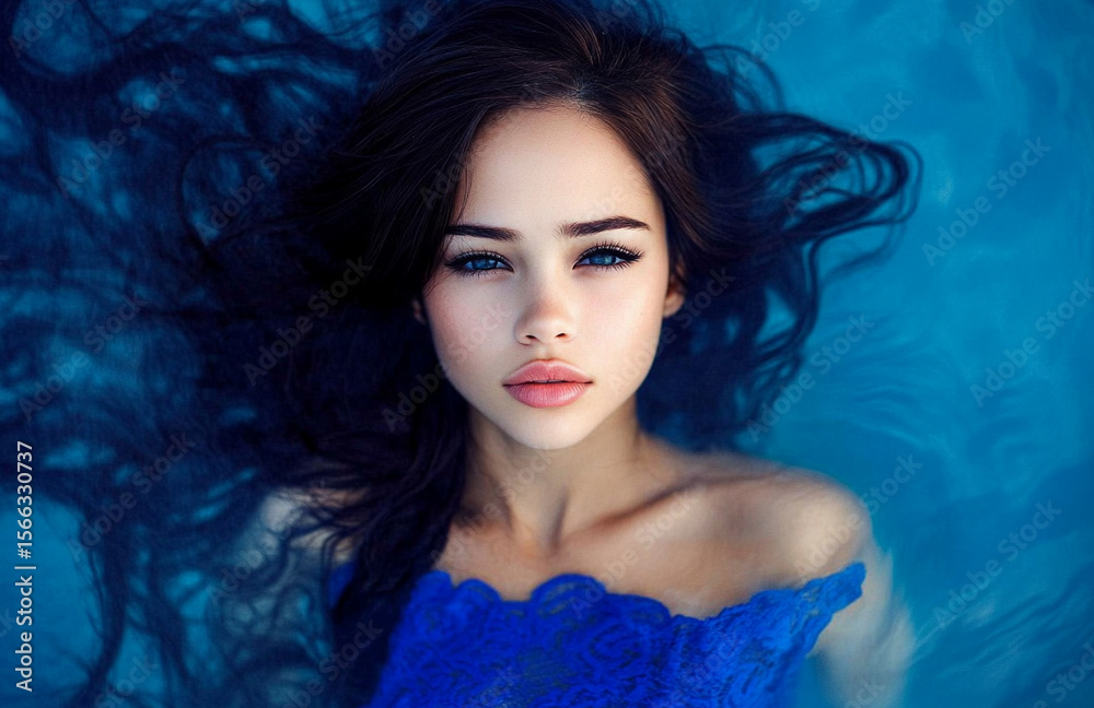 Naklejka premium Underwater fashion display with vibrant, flowing garments