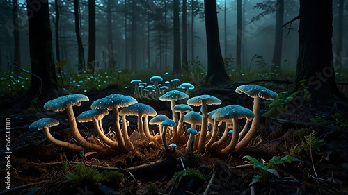 Bioluminescent Fungal Mycelium Spreading Underground