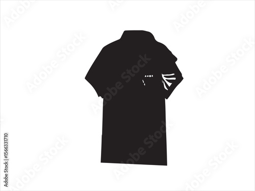 Black silhouette of a short sleeved collared shirt with a graphic design on the chest