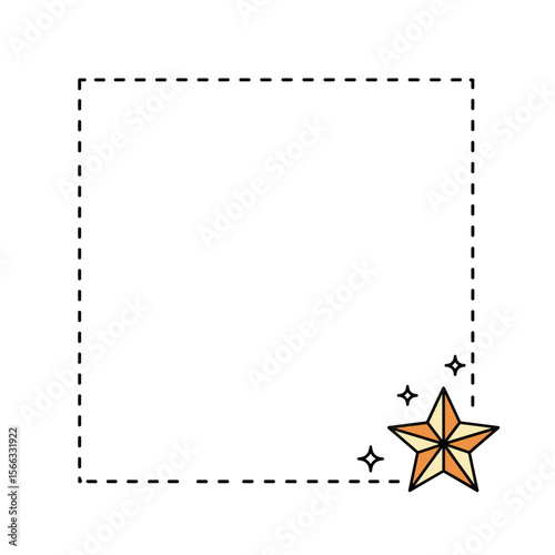 Simple frame with star design featuring dashed border and orange star  
