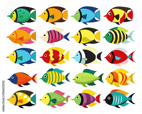 Vibrant collection of tropical aquarium dwellers showcasing diverse aquatic life in a lively underwater scene