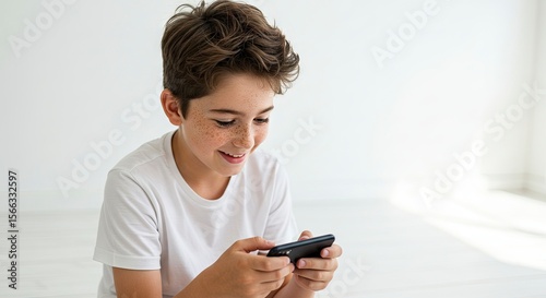Boy engrossed in phone game