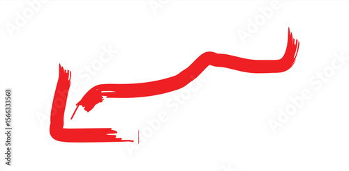Zigzag red hand-drawn arrow pointing upward right with bold brushstroke and transparent background – dynamic directional sketch icon for creative UI, infographics, or annotation highlights.

